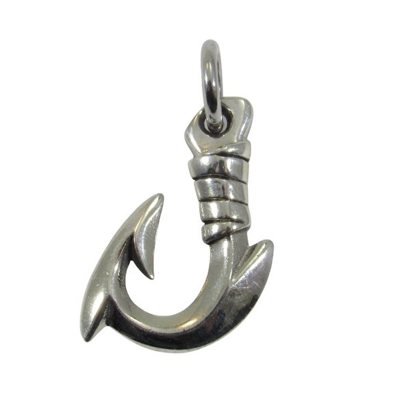 Solid 925 Sterling Silver Chunky Fisherman's Hook Pendant - Fish Hook Charm - Picture 3 of 7